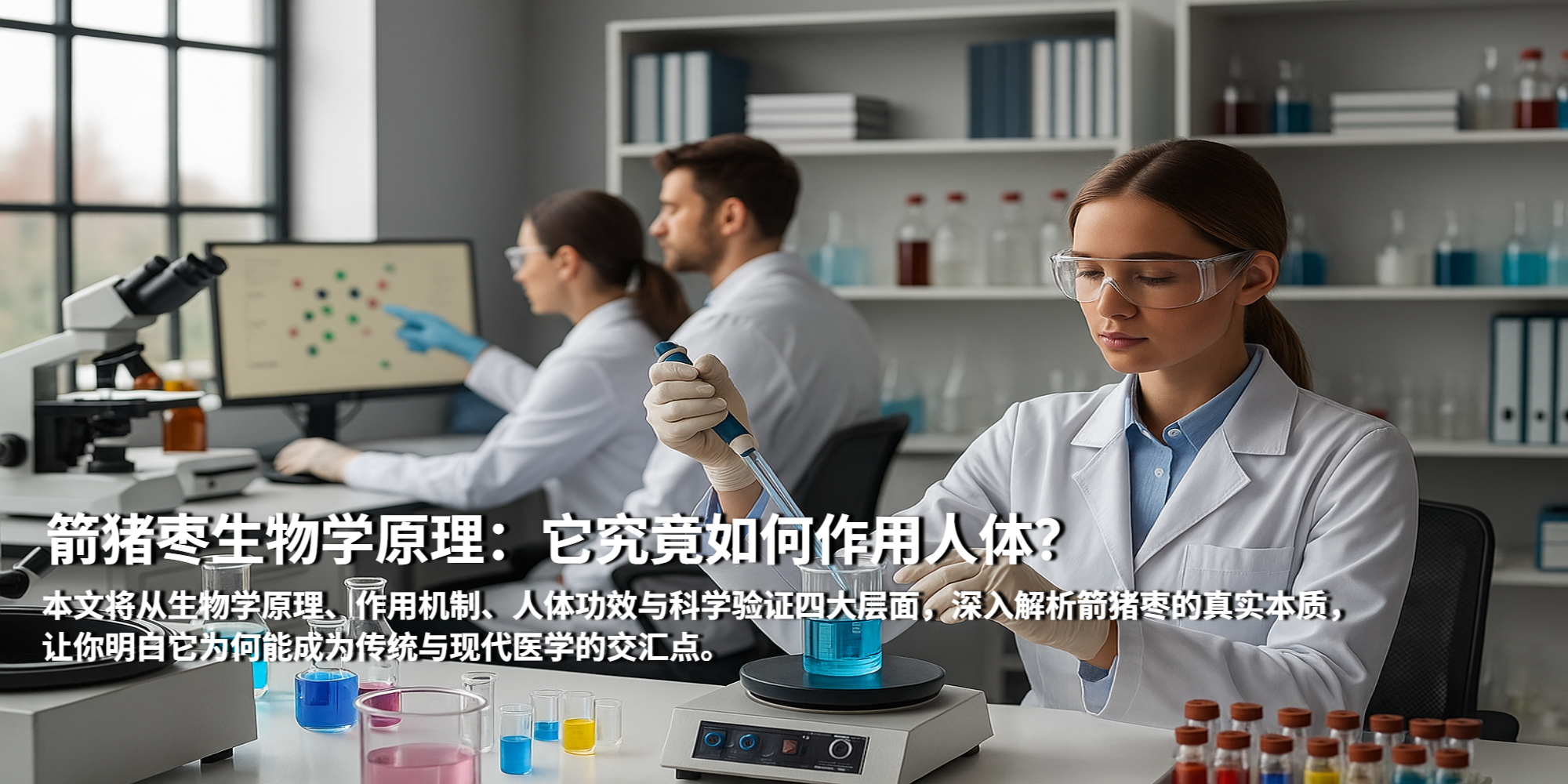 箭猪枣生物学原理图片字在简短介绍，图片内容有几个人在做研究