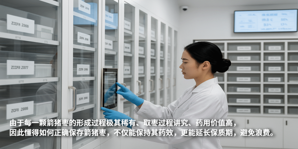 箭猪枣保存示意图,一位女生在保存东西。