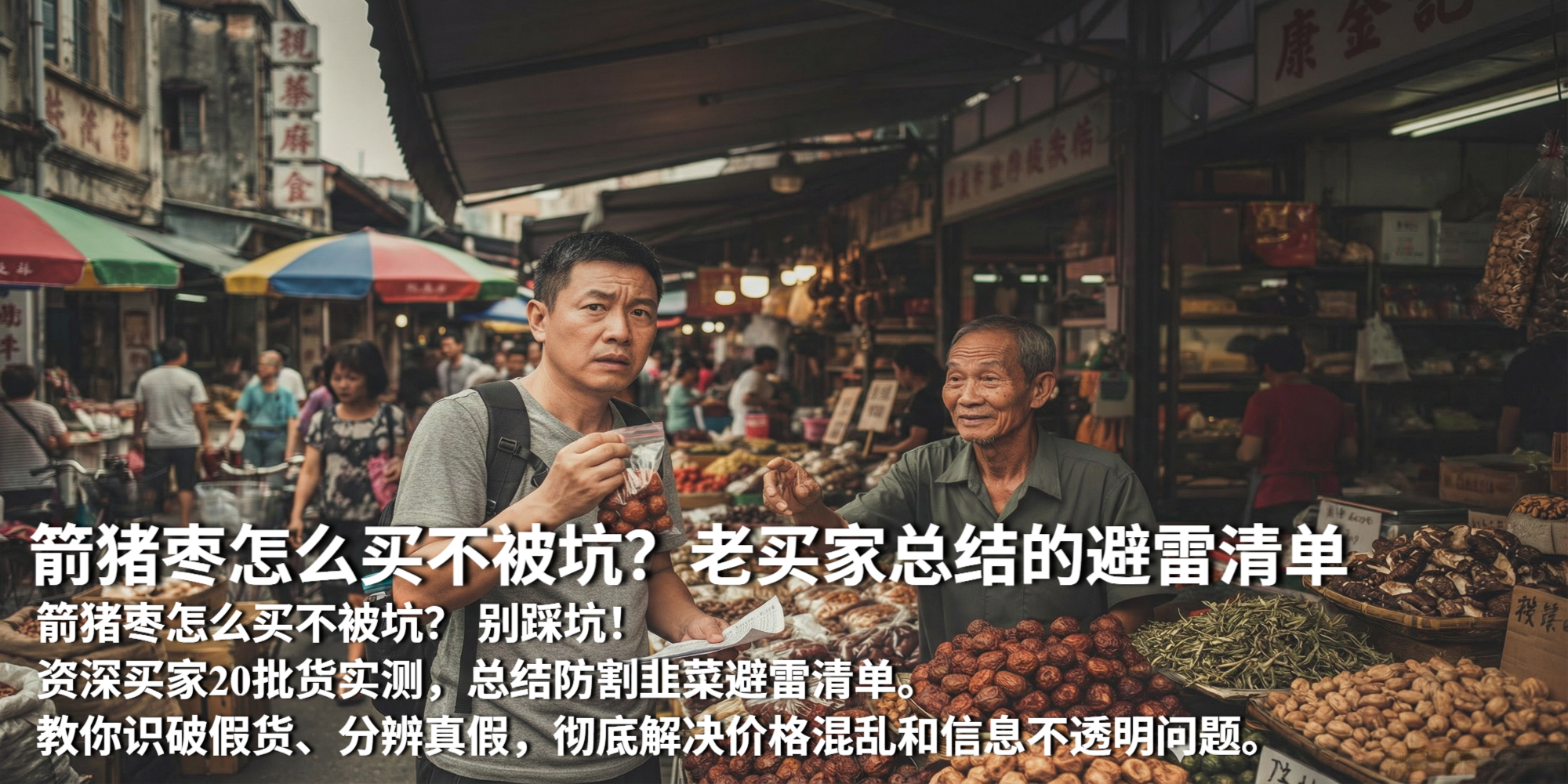 箭猪枣选购中，图片有文字介绍箭猪枣识别。