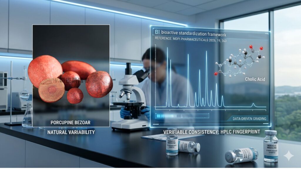 HPLC analysis of Porcupine Bezoar by Miracle Medicine Sdn Bhd, Pharmaceuticals MDPI 2026 research data.